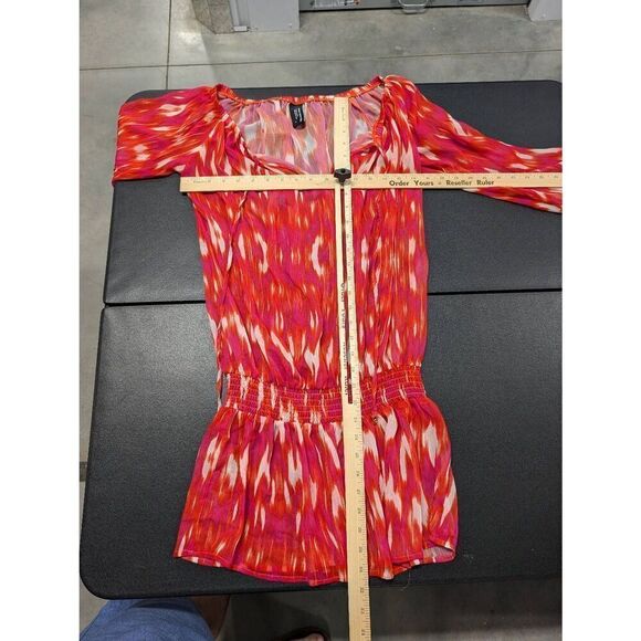 JONES NEW YORK | Women's Orange/Pink/White Abstract Sheer Long Flowy Blouse Wome - Picture 6 of 6